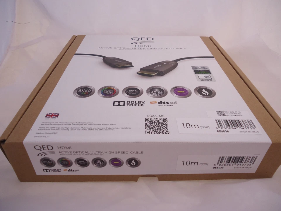 Cable HDMI Ultra Alta Velocidad Óptico 8K Rendimiento QED QE6036, 10m (33 pies) Foto 2 de 3