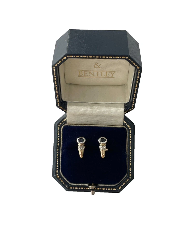 Brincos de ouro 9 quilates com safira e diamante - Imagem 3 de 4