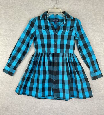 blue and black checkered dress Polo Ralph Lauren Girls 12 Flannel Turquoise Buffalo Check Button Up Color:Pink/Silver RENAISSANCE Royal Blue Rhinestone Shoulder now in our favorite