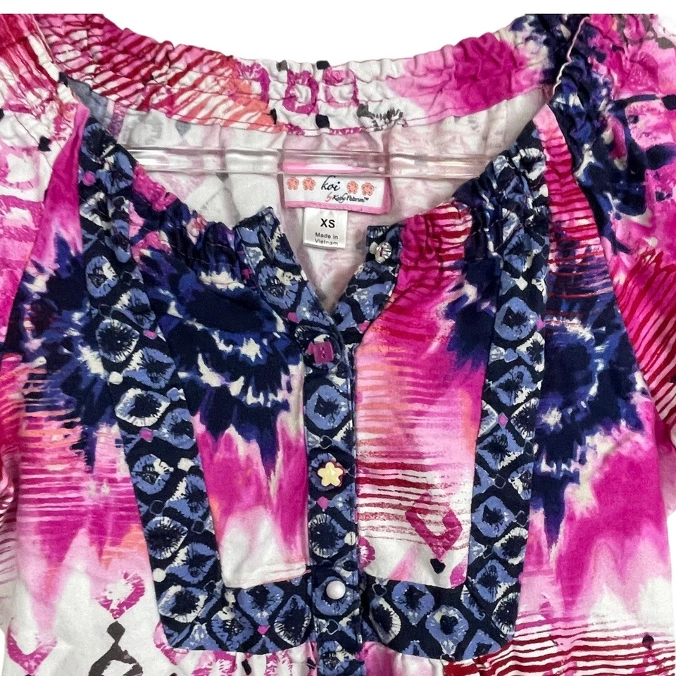 Koi by Kathy Peterson Style 149PR Scrub Top Size XS Pink Blue White Medical - Image 2 of 4