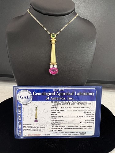 Cadena colgante de diamante Cert.14K & 18K oro natural 2,50 quilates granate turmalina VVS 16 - Imagen 2 de 19