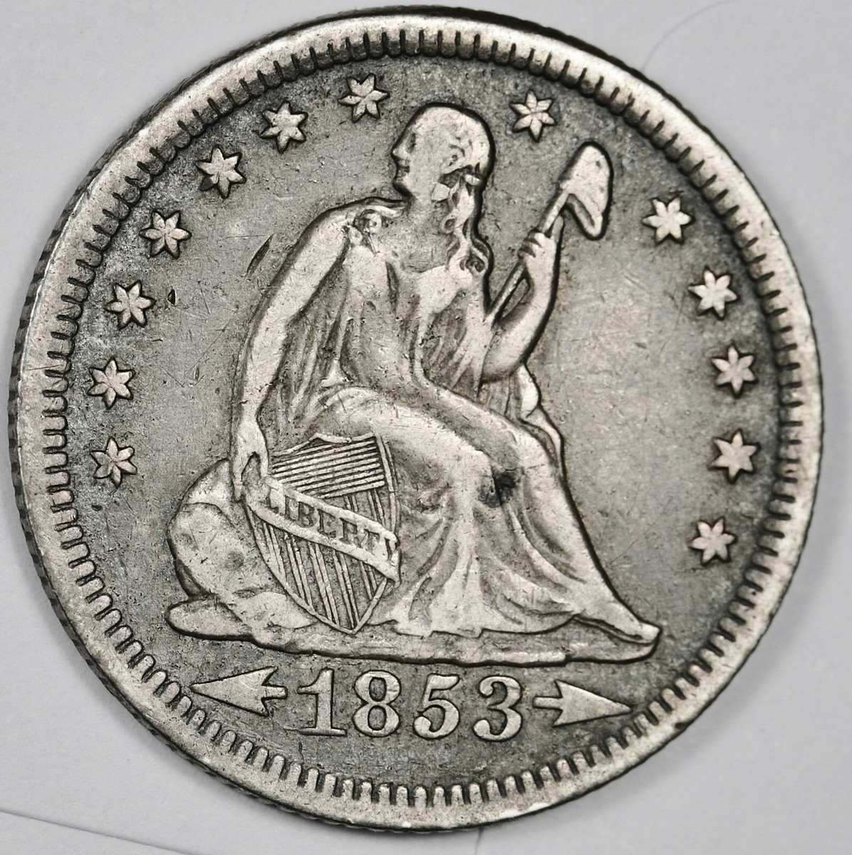 1853 シーテッド リバティ クォーター 1853-o Liberty Seated Quarter. Natural Uncleaned. VF-XF