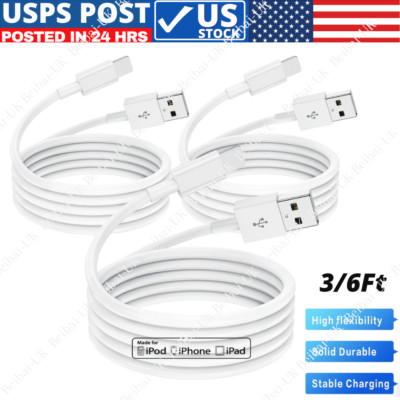 1/3Pack 3Ft 6Ft USB Fast Charger Cable For iPhone 14 13 11 8 6Plus Charging Cord