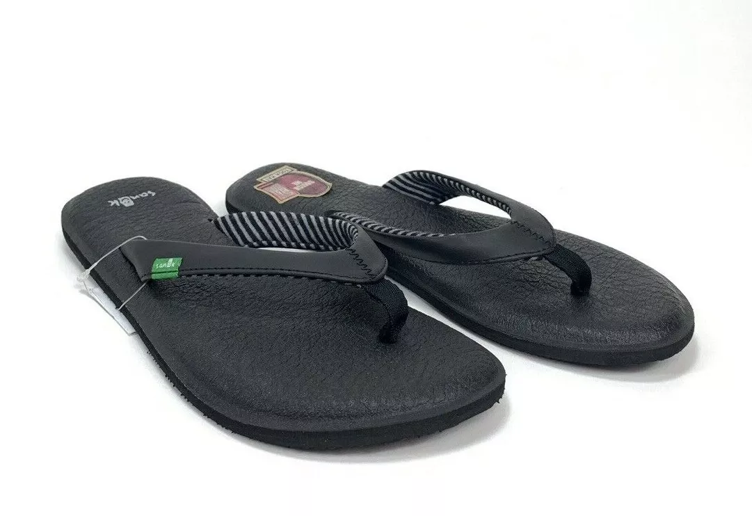 SANUK WOMEN'S SANDALS YOGA MAT CHAKRA BLACK FLIP FLOPS SLIP ON