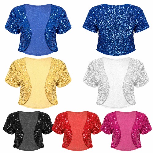 Womens Shiny Sequin Cropped Jacket Coat 