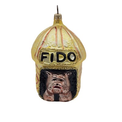 Vintage Christopher Radko 4'' Glass Christmas Ornament Fido In The Dog House