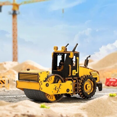 ROBOTIME 3D Holz Puzzle Engineering Fahrzeug Straßenwalze Modell Kinder Geschenk