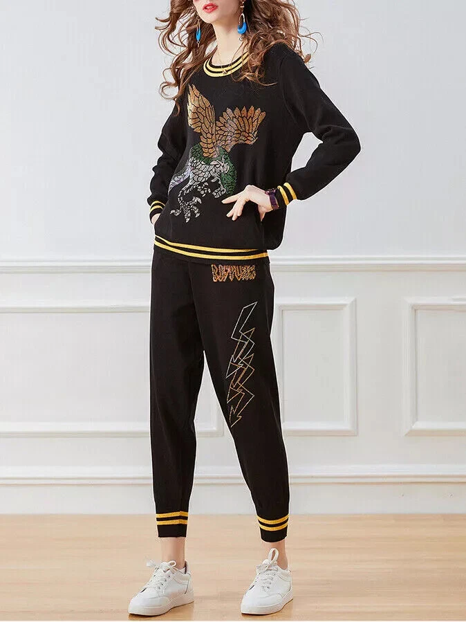 Ensemble Femme Jersey Pantalon Sport Costume Casa Noir Color