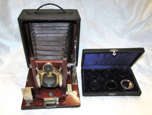 Antique Seroco 4x5 Folding Camera in Case with Burke & James 6 Lens Set