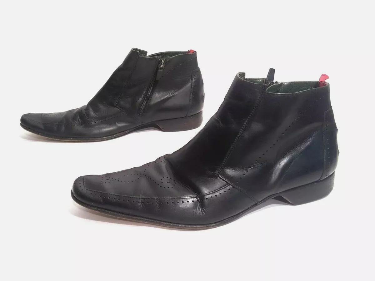 EUC Jeffery West Black Leather Zip Ankle Boots Brogue Size EUR 43