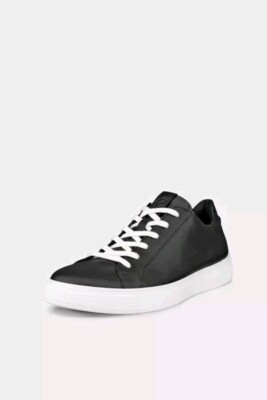 ECCO Men's Street Tray Classic Sneaker Black Leather White EU 42 Size 8 - 8.5 US