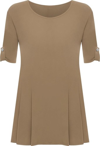 Womens Plus Size Scoop Neck Short Sleeve Flared Ladies Long Plain Top - Picture 35 of 45