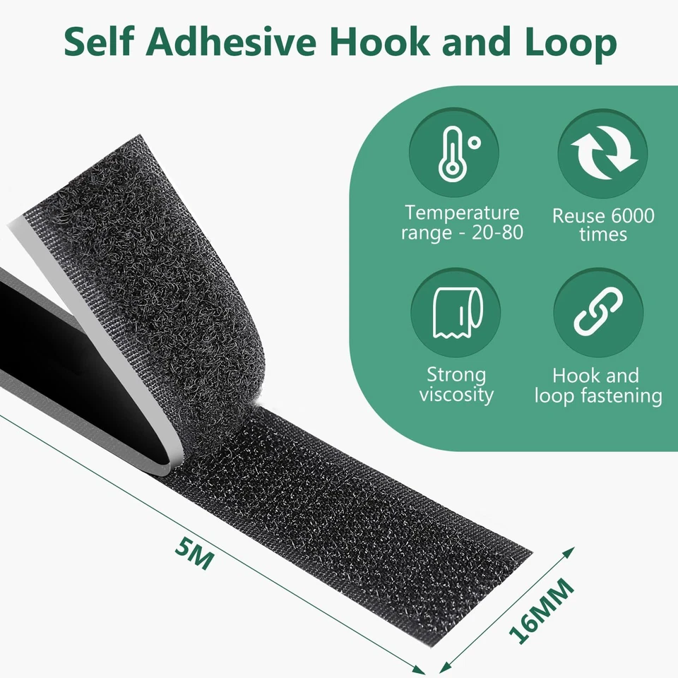 Klettband Selbstklebend Extra Stark 5M x 16mm Klettverschluss Selbstklebend F... - Bild 2 von 4