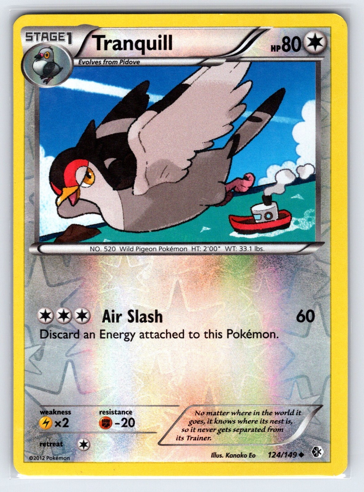 Tranquill 124/149 2012 B&W Boundaries Crossed Pokemon Card Reverse Holo - Lp