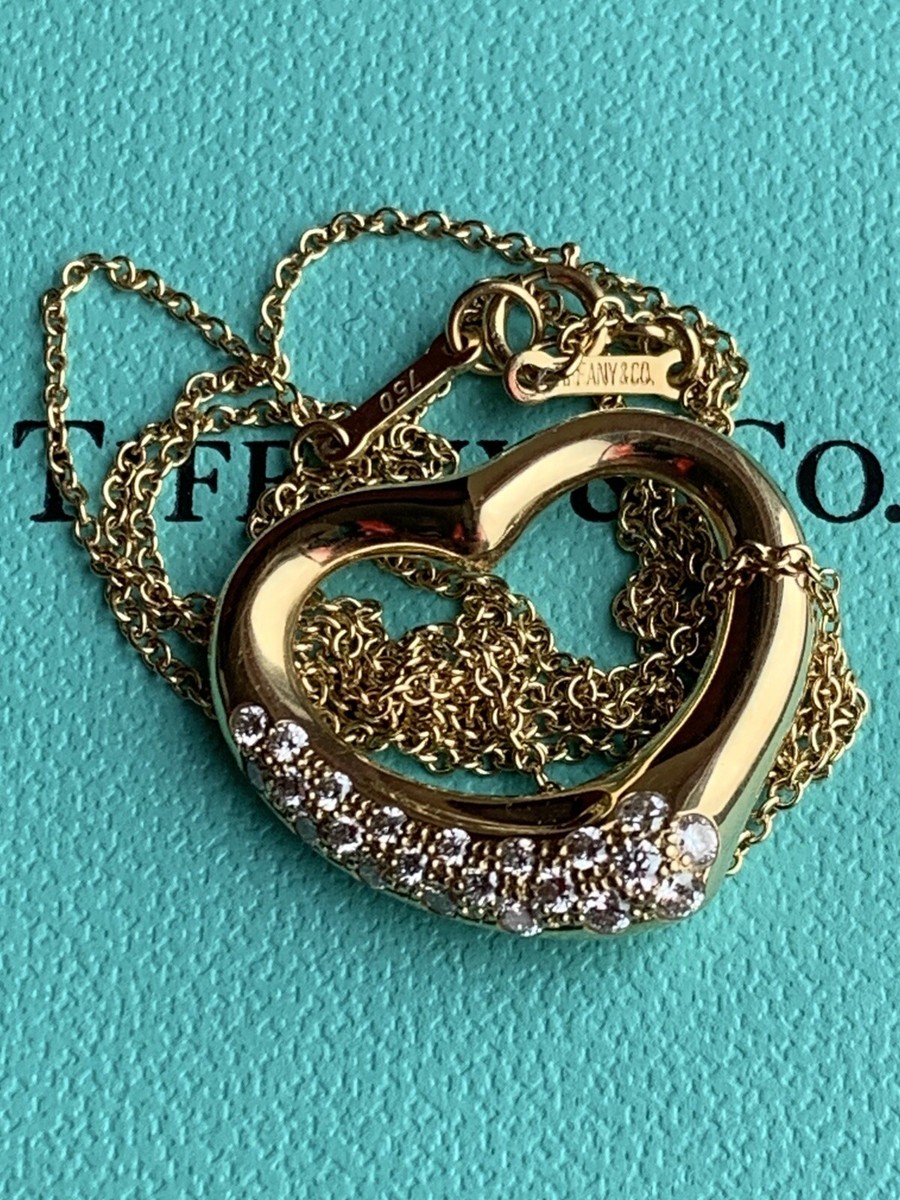 Tiffany & Co 18K Elsa Peretti Diamond Open Heart 22mm Necklace 8.6