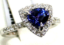 Blue Sapphire Ring Halo 14K White Gold Lab Certified Made In USA 20yrs on eBay