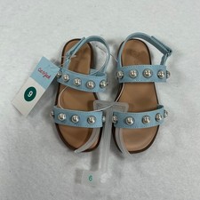Cat Jack Girls Selene Pearl Studded Strappy Sandals Light Blue Size 9 NWT