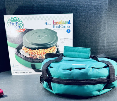 Anchor Hocking 2qt 9inch Round Baking Dish Lid Insulated Bag Food Carrier NIB