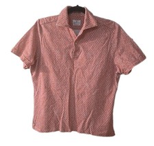 Emanuel Berg Peach Blue Floral Shirt Mens Sz L/XL Polo Short Sleeve Modern Fit