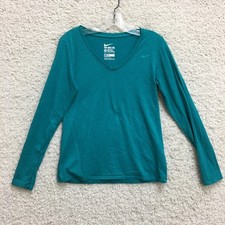 The Nike Tee Top Shirt Medium Adult Green Dri Fit Swoosh V Neck Pullover Womens