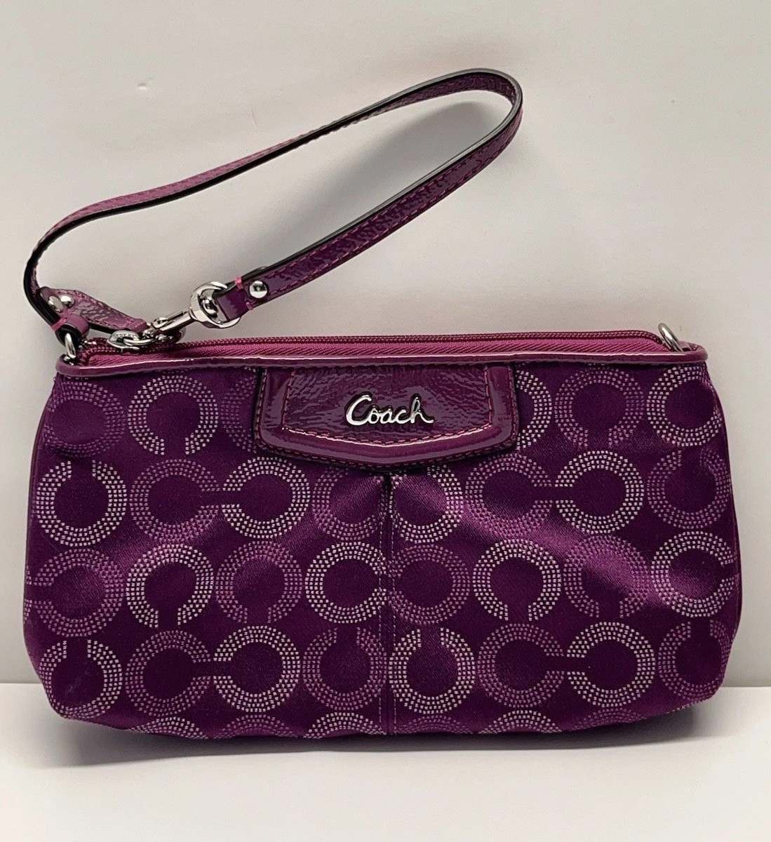 Coach Ashley Signature Purple Jacquard Wristlet Wallet Handbag