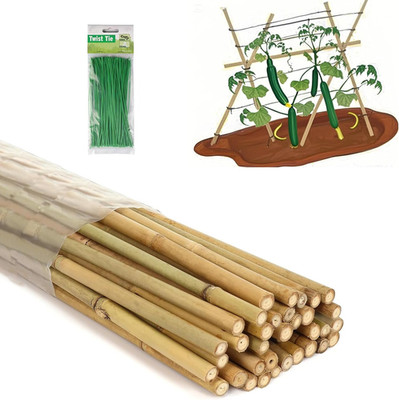 5 Ft Bamboo Stakes with 100 Twist Ties Natural Bamboo Garden Stakes for Tomatoes