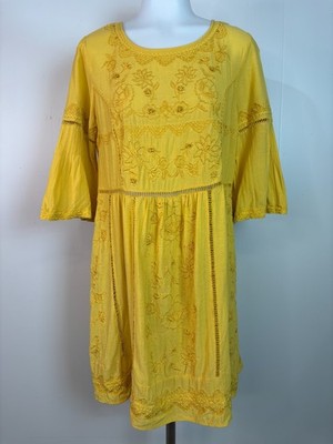 Anthropologie Akemi + Kin Womens Mini Dress Mustard Yellow Embroidered Boho  S | eBay