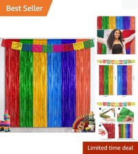 2 Pack Cinco De Mayo Decorations, 3.28 FT x 7.05 FT Fiesta Rainbow Backdrop, ...