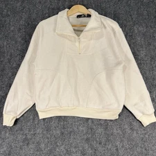 Vintage Carreau Fashion Fleece Pullover Womens M Cream 80s 1/4 Zip