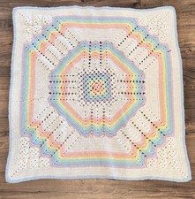VTG 90s Handmade Crochet Afghan Baby Blanket Pastel Colors . Approx 25  x25  