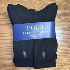 6 PAIR PACK POLO RALPH LAUREN CLASSIC SPORT MEN CREW SOCKS SIZE 10-13