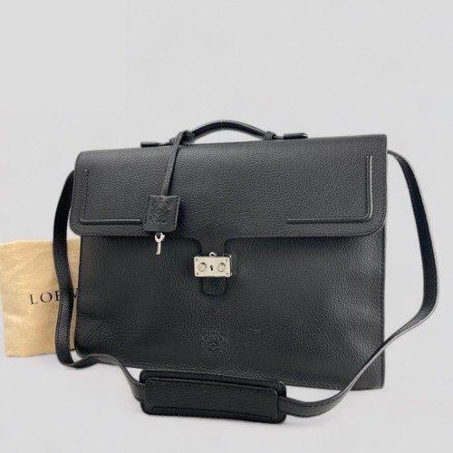 Loewe Briefcase Business Bag Leather Black 2Way Shoulder Document Case Japan