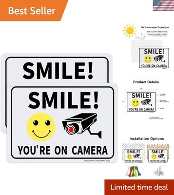 Smile You're On Camera Signs - 10x7 UV Protected Aluminum, Easy Wall Mount