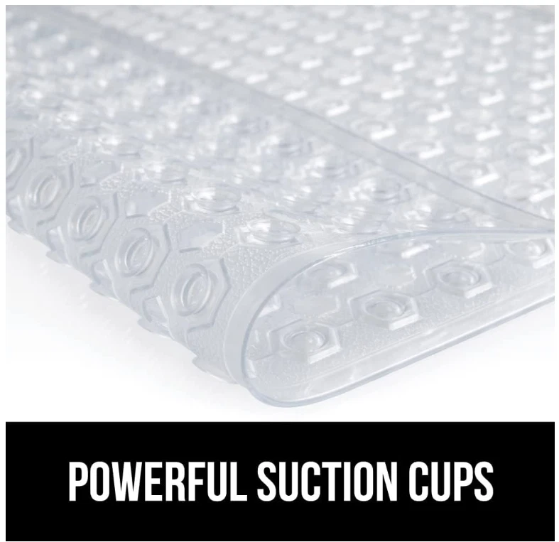 Alfombra de ducha para bañera, lavable, ventosas, orificios de drenaje, 35x16 pulgadas, transparente Foto 4 de 4