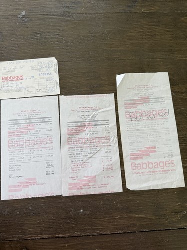 Babbage’s Software Headquarters Early 90’s Game Large Receipts