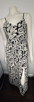 I Joah Black White Floral Maxi Dress Cut-Out Tie Back V-Neck Strappy M
