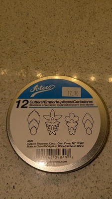 NEW Sealed-Ateco #4849 12-Piece Stainless Steel Flower&Leaf Cutters, 3 7/8'' Tin