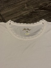 Lilly Pulitzer Crochet Accent White Cotton Round Neck Short Sleeve T-Shirt M