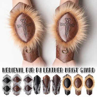  Medieval  Knights Fight Faux Fur Wristband  PU Leather Bracers Cosplay Props