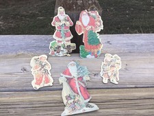 Lot of 5 Vintage 1987 Santa Claus Flat Cardboard Christmas Ornaments