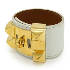 HERMÈS Collier de Chien Medor Bracelet Goujons Epsom Cuir Or Blanc