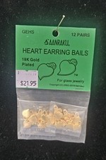 New Sealed 24 pc AANRAKU Bails Heart Earring 18 K Gold Plate For Glass Jewelry