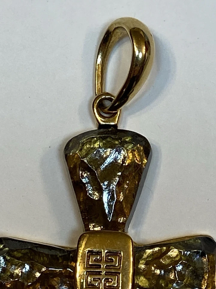 Givenchy Cross 1980's Vintage Gold Metal Necklace Pendant Amber Gripoix Glass - Image 3 of 4