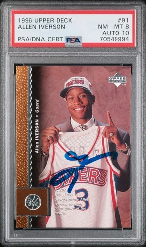 Allen Iverson 1996 Upper Deck Rookie Rc PSA 8 10 Auto