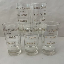 Five Vintage Old Forester Bourbon Whiskey Glasses / Tumblers perfect condition ￼
