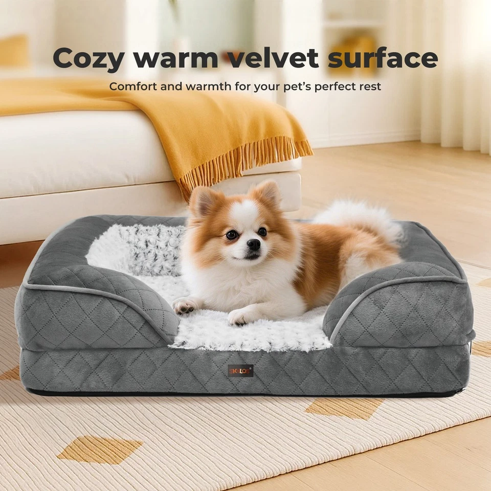 Skylos Orthopedic Pet Bed Large Memory Foam Cushion Dog Calming Velvet Washable - Image 4 of 4