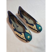 Rothys The Flat Flats Moraccan Blue Teal Cream Pointed Toe Shoes Womens Size 9