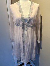 Vintage Gotham Pink Sheer Nolan Peignoir Robe With Grey Lace, Medium