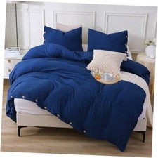 Navy Peony Duvet Cover Set Queen Size, 3 Pieces with 1 Duvet Cover 90x90