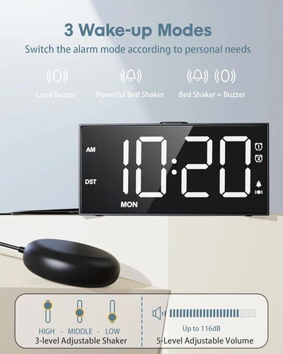 Loud Alarm Clock with Bed Shaker & Bold Font, White Digits, Font - Image 2 of 4